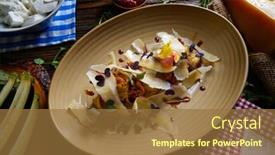  Presentation with italian food - PPT layouts consisting of aubergine and cheese recipe italian food on wood table background and a tawny brown colored foreground