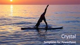  Presentation with mother doing yoga kids - PPT theme featuring aubs - sportive female doing yoga exercise background and a ocean colored foreground