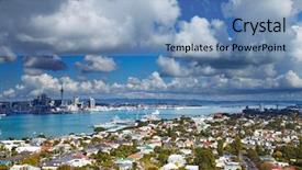  Presentation with new zealand - Presentation theme with auckland is largest city background and a teal colored foreground