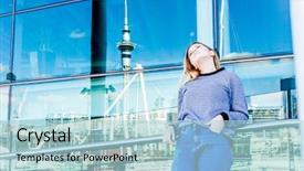  Presentation with teen girl - Slide set with auckland on city scape reflection background and a light blue colored foreground