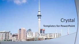  Presentation with cbd - Audience pleasing PPT theme consisting of auckland skyline in cbd central backdrop and a  colored foreground