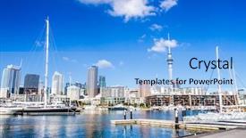  Presentation with cbd - PPT layouts consisting of auckland skyline in cbd central background and a light blue colored foreground