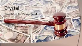  Presentation with auction - Beautiful PPT theme featuring auction hammer and yen bills backdrop and a  colored foreground