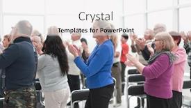  Presentation with audience - Presentation design with audience-applaud-with-raised-hands background and a white colored foreground