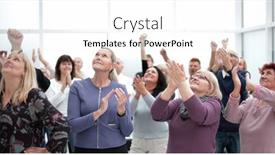  Presentation with audience - Beautiful presentation design featuring audience-applaud-with-raised-hands backdrop and a white colored foreground