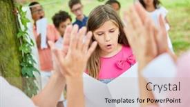  Presentation with summer camp show - PPT theme enhanced with audience-applauds-girls-singing-solo background and a coral colored foreground
