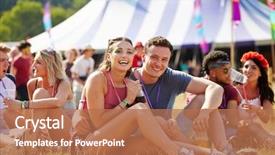  Presentation with festival music - PPT theme consisting of audience at a music festival background and a coral colored foreground