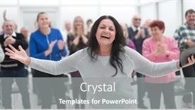  Presentation with audience - Colorful presentation enhanced with audience-at-seminar-applauding-brunette backdrop and a gray colored foreground