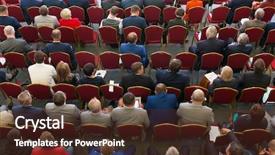  Presentation with human face set of faces - Presentation theme featuring audience at the conference hall background and a tawny brown colored foreground