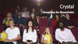  Presentation with cinema film processing - Slide deck having audience in cinema watching film background and a tawny brown colored foreground