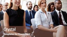  Presentation with audience - Beautiful PPT theme featuring audience listening to speaker backdrop and a tawny brown colored foreground