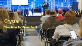  Presentation with audience - Audience pleasing PPT layouts consisting of audience listens lecturer at workshop conference hall backdrop and a tawny brown colored foreground