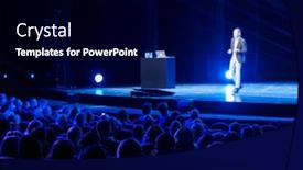  Presentation with audience - Beautiful PPT theme featuring audience-listens-male-speaker backdrop and a black colored foreground