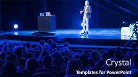  Presentation with audience - Amazing slides having audience-listens-male-speaker backdrop and a navy blue colored foreground