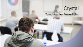  Presentation with audience - Cool new slides with audience listens to the acting backdrop and a light gray colored foreground