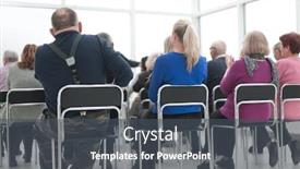  Presentation with audience - Presentation theme consisting of audience-of-adult-people-listen background and a dark gray colored foreground