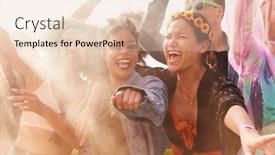  Presentation with outdoor festival - Amazing slide set having audience with colored smoke behind barrier dancing and singing at outdoor festival enjoying music backdrop and a lemonade colored foreground