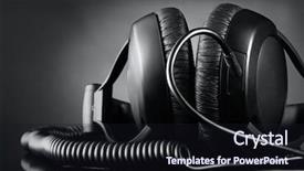  Presentation with headphones - PPT layouts with audio - modern headphones over dark background background and a wine colored foreground