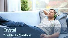  Presentation with listening - Presentation enhanced with audio - relaxed young man listening background and a ocean colored foreground