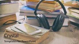  Presentation with headphones - PPT theme enhanced with audio - smart phone with headphones background and a coral colored foreground