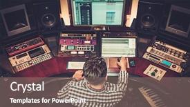  Presentation with audio mixing - Colorful slide deck enhanced with audio - sound engineer working at mixing backdrop and a coral colored foreground