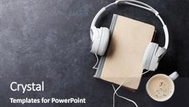  Presentation with audio book - Slide set consisting of audio book concept headphones coffee background and a dark gray colored foreground