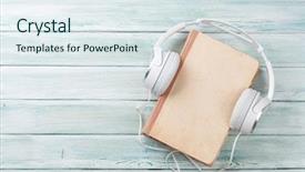  Presentation with audio book - Cool new slides with audio book concept headphones backdrop and a sky blue colored foreground