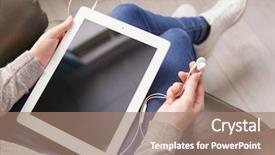  Presentation with audio book - Beautiful theme featuring audio book concept young woman backdrop and a coral colored foreground