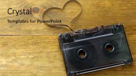  Presentation with magnetic tape - Slide set featuring audio cassette with magnetic tape background and a gold colored foreground