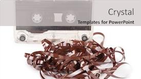  Presentation with audio tape - Audience pleasing theme consisting of audio cassette with tape tangle backdrop and a light gray colored foreground
