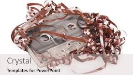 Presentation with audio tape - PPT theme with audio-cassette-with-tape-tangle background and a soft green colored foreground