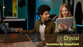  Presentation with music studio - PPT layouts enhanced with audio-engineer-with-young-singer background and a tawny brown colored foreground