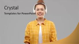  Presentation with red grey - Colorful theme enhanced with audio equipment and technology people backdrop and a light gray colored foreground