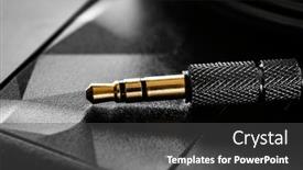  Presentation with connector - PPT theme featuring audio-mini-jack-connector-close background and a dark gray colored foreground