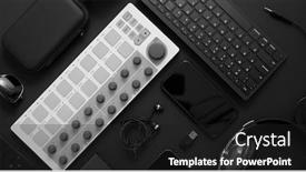  Presentation with audio - PPT theme enhanced with audio-producer-concept-various-digital background and a dark gray colored foreground