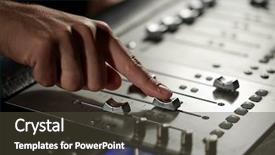  Presentation with recording studio mixing console - PPT layouts consisting of audio production - music technology people and equipment background and a tawny brown colored foreground