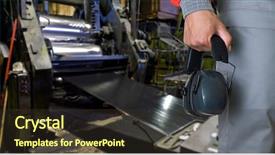  Presentation with worker - Audience pleasing PPT layouts consisting of audio production - worker with protective headphone backdrop and a  colored foreground