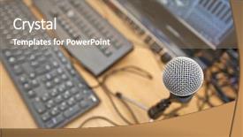  Presentation with computer keyboard and mouse - PPT layouts featuring audio recording - microphone and computer keyboards background and a coral colored foreground