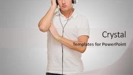  Presentation with music headphones - Beautiful PPT theme featuring audio recording - young man listening to music backdrop and a soft green colored foreground