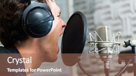  Presentation with recording studio - Slide deck with audio recording in the studio background and a coral colored foreground