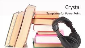  Presentation with headphones - Slides consisting of audio science - headphones on books isolated background and a  colored foreground
