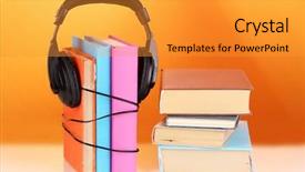  Presentation with headphones - PPT layouts featuring venipuncture - extracted blood in syringe background and a light blue colored foreground.