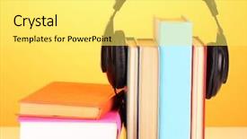  Presentation with headphones - Beautiful slides featuring audio science - headphones on books on orange backdrop and a  colored foreground