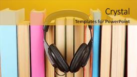  Presentation with pineapple a yellow wooden - Slide set consisting of audio science - headphones on books on wooden background and a  colored foreground