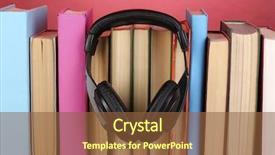  Presentation with headphones - Amazing PPT theme having audio science - headphones on books on wooden backdrop and a  colored foreground