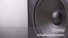  Presentation with speaker - Audience pleasing slides consisting of audio signal - close-up view of black speaker backdrop and a gray colored foreground