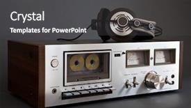  Presentation with cassette - Presentation having audio signal - stereo cassette tape deck analog background and a  colored foreground