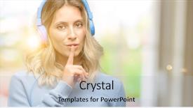  Presentation with beautiful young woman getting face - Presentation design consisting of audio signal - young beautiful woman listening background and a  colored foreground