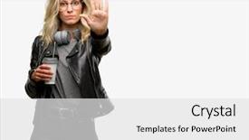  Presentation with student bad attitude - Amazing PPT theme having audio signal - young student woman with headphones backdrop and a white colored foreground