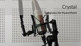 Presentation with music production - Amazing presentation design having microphone music in audio studio backdrop and a light gray colored foreground